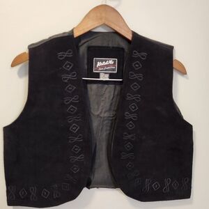 Katch Me Women's Black Suede Bolero Vest Embroidered Boho Festival Size M